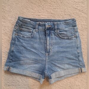 American Eagle Outfitters Blue Jean Shorts with Frayed Hem